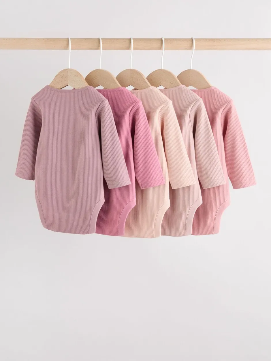 Rompertjes En Hemdjes|Next Roze - Set van 5 babyrompertjes met lange mouwen