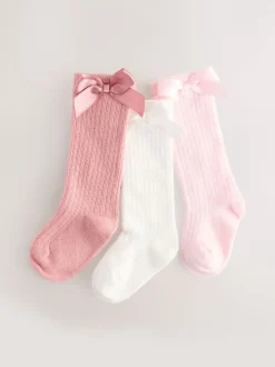 Sokken En Panty's|Gelegenheidskleding*Next Roze - Set van 3 kniehoge Baby Sokken met Strik (0mnd-2jr)