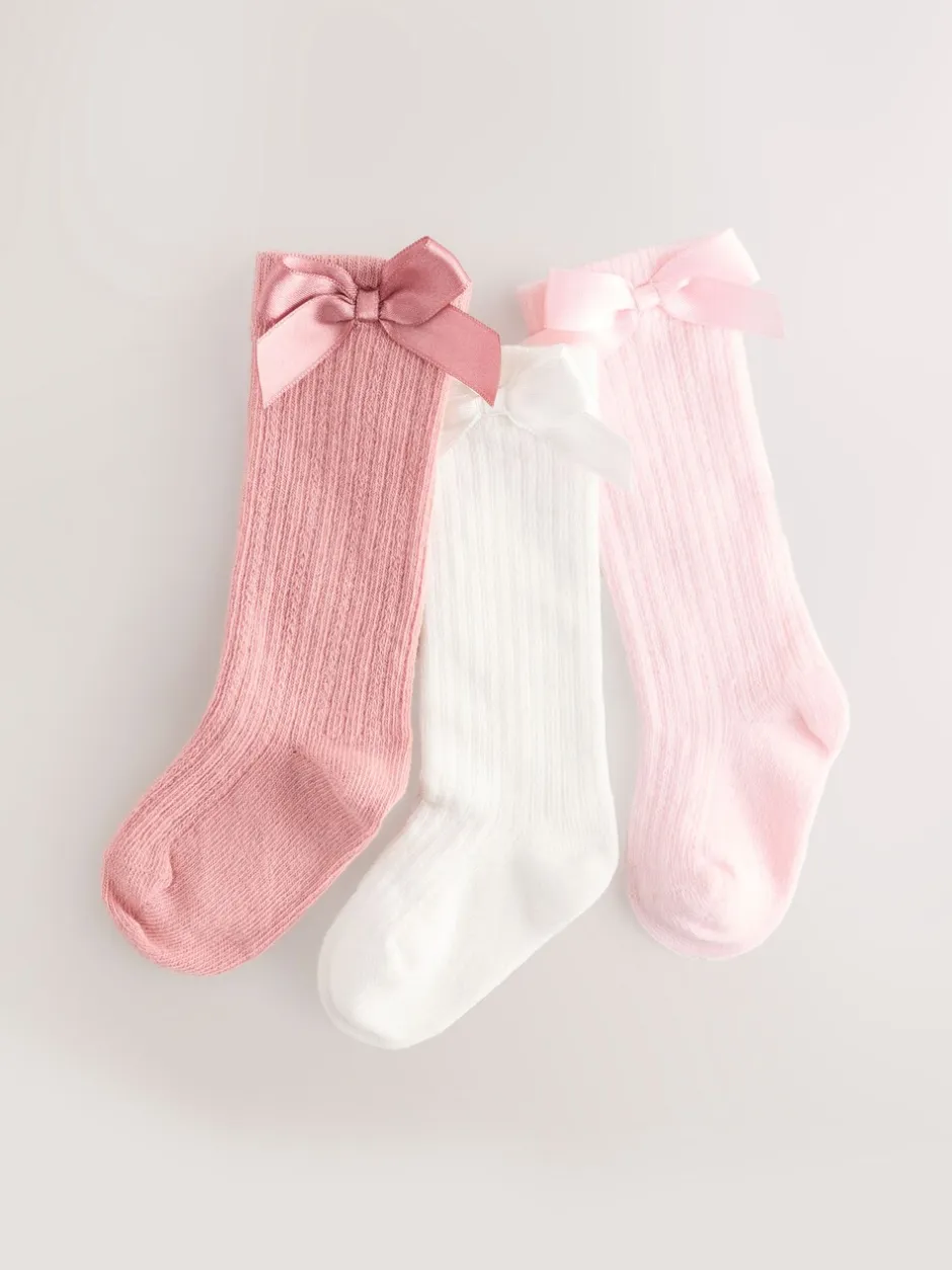 Sokken En Panty's|Gelegenheidskleding*Next Roze - Set van 3 kniehoge Baby Sokken met Strik (0mnd-2jr)