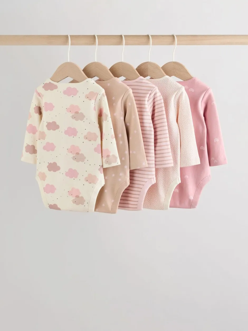 Multipacks|Rompertjes En Hemdjes|Next Roze - Set van 5 rompers met lange mouwen