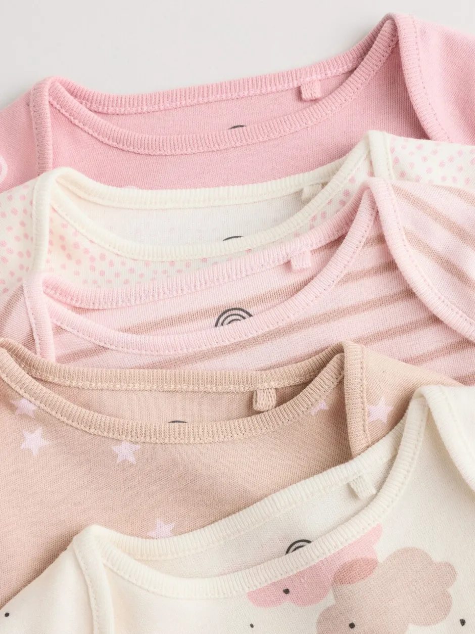 Multipacks|Rompertjes En Hemdjes|Next Roze - Set van 5 rompers met lange mouwen