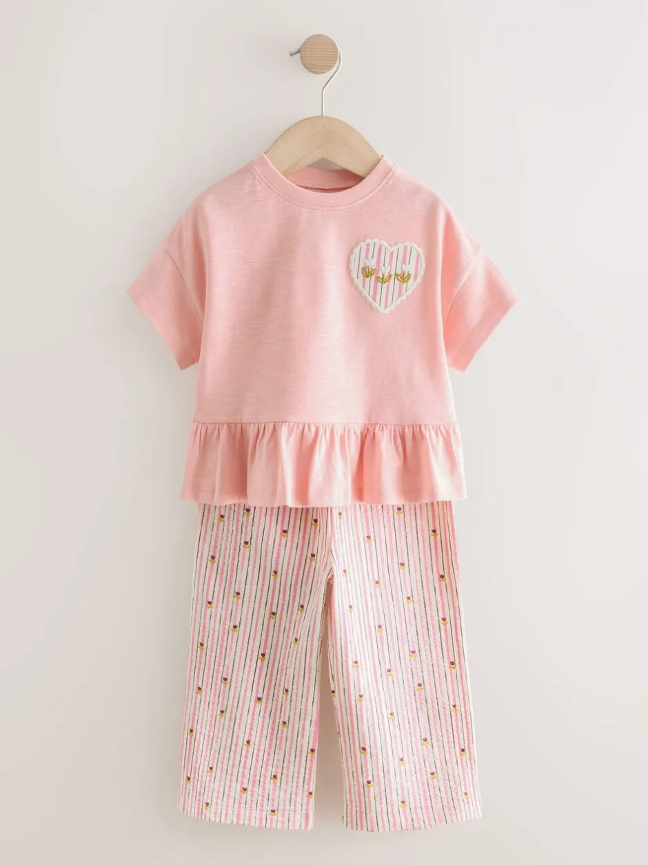 Tops|Tops*Next Roze - Short Sleeve Peplum T-Shirt and Wide Leg Trousers Set (3mths-7yrs)