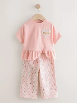 Tops|Tops*Next Roze - Short Sleeve Peplum T-Shirt and Wide Leg Trousers Set (3mths-7yrs)