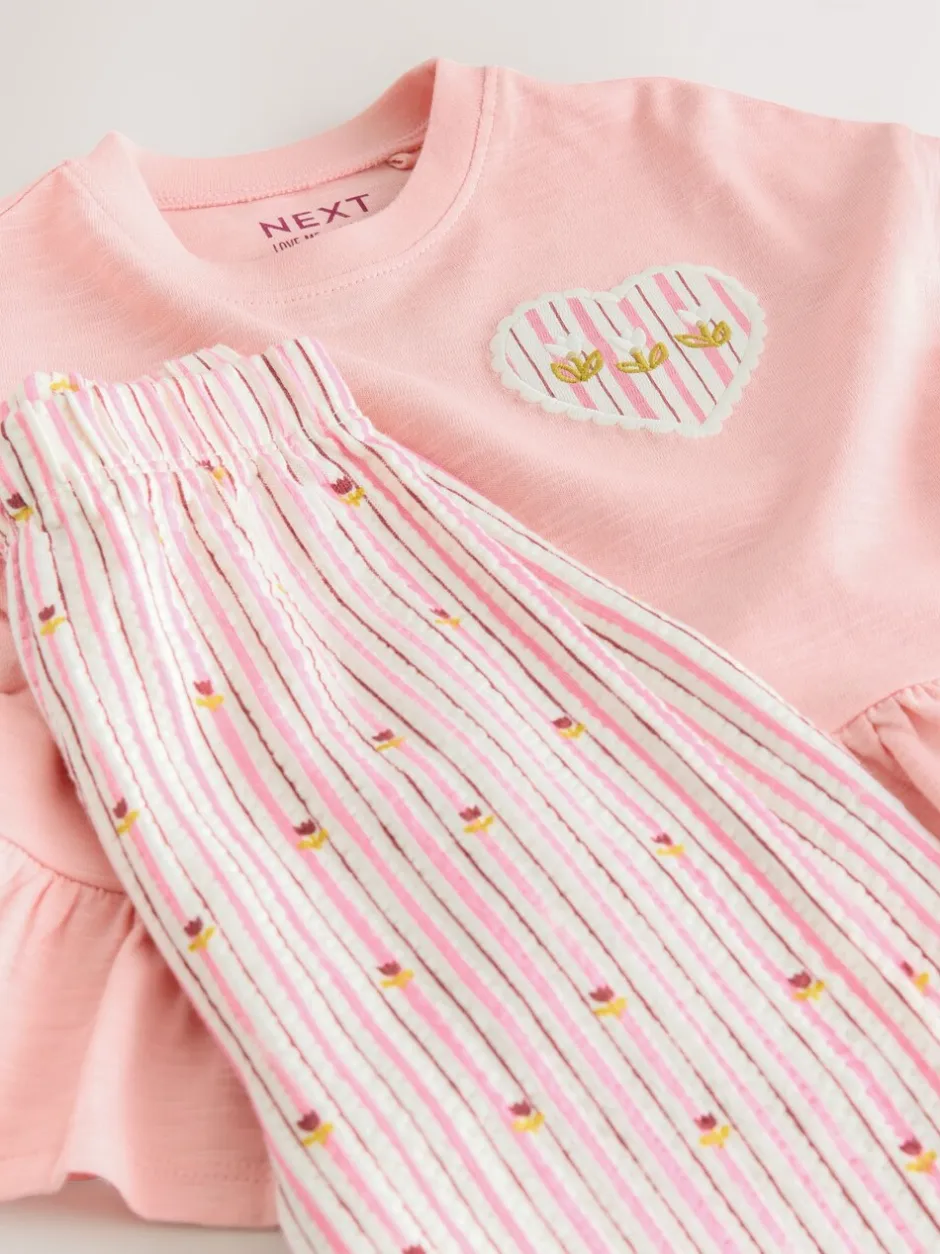 Tops|Tops*Next Roze - Short Sleeve Peplum T-Shirt and Wide Leg Trousers Set (3mths-7yrs)