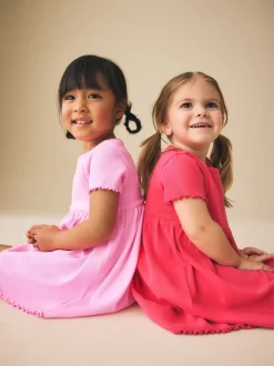 Jurken*Next Roze - Short Sleeve Ribbed Dresses 2 Pack (3mths-7yrs)