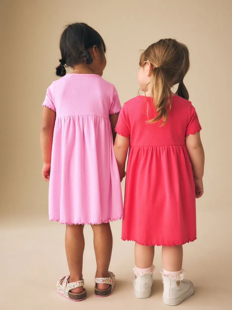 Jurken*Next Roze - Short Sleeve Ribbed Dresses 2 Pack (3mths-7yrs)