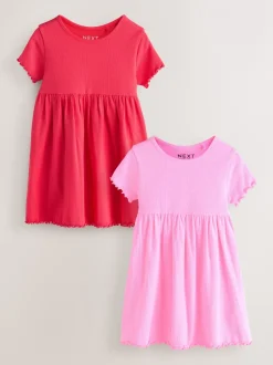 Jurken*Next Roze - Short Sleeve Ribbed Dresses 2 Pack (3mths-7yrs)