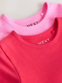 Jurken*Next Roze - Short Sleeve Ribbed Dresses 2 Pack (3mths-7yrs)