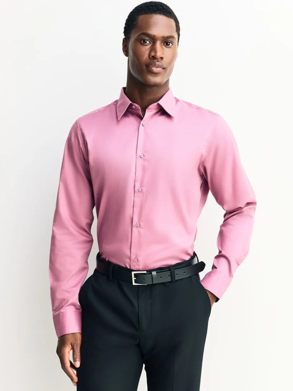 Formele Overhemden|Next Roze - Slim Fit - Onderhoudsvriendelijk, getextureerd, slim fit overhemd met enkele manchet