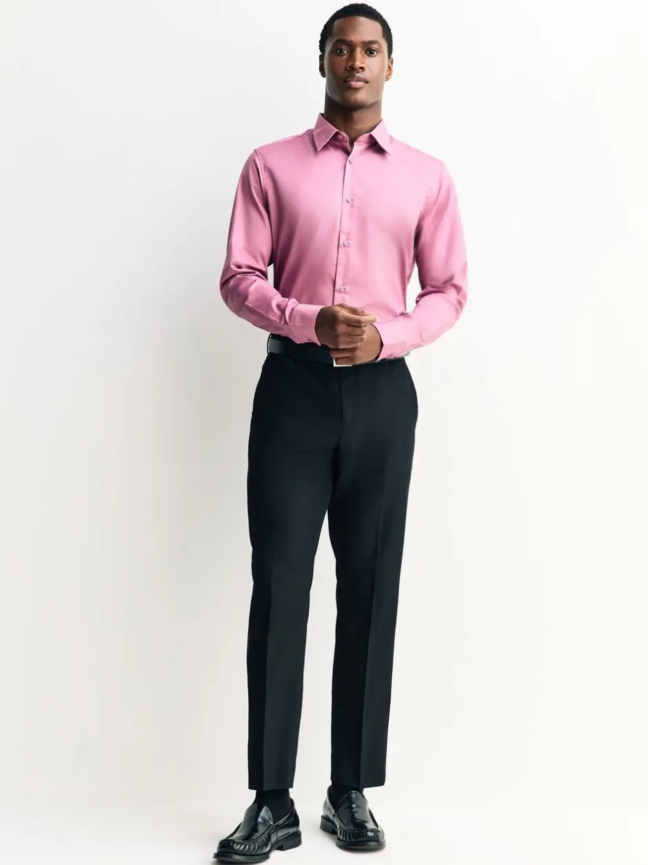 Formele Overhemden|Next Roze - Slim Fit - Onderhoudsvriendelijk, getextureerd, slim fit overhemd met enkele manchet