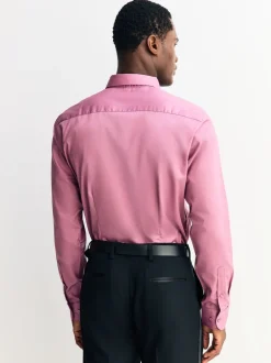 Formele Overhemden|Next Roze - Slim Fit - Onderhoudsvriendelijk, getextureerd, slim fit overhemd met enkele manchet