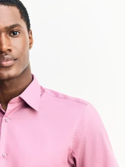 Formele Overhemden|Next Roze - Slim Fit - Onderhoudsvriendelijk, getextureerd, slim fit overhemd met enkele manchet