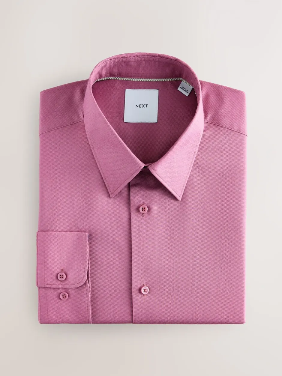 Formele Overhemden|Next Roze - Slim Fit - Onderhoudsvriendelijk, getextureerd, slim fit overhemd met enkele manchet