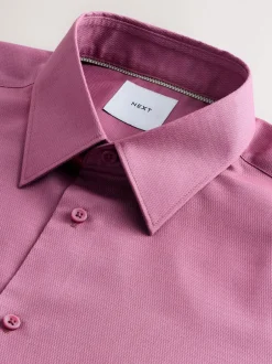 Formele Overhemden|Next Roze - Slim Fit - Onderhoudsvriendelijk, getextureerd, slim fit overhemd met enkele manchet