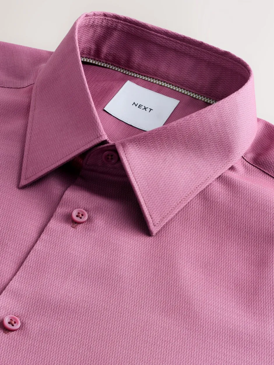 Formele Overhemden|Next Roze - Slim Fit - Onderhoudsvriendelijk, getextureerd, slim fit overhemd met enkele manchet