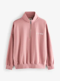 Loungewear|Hoody's En Sweatshirts|self. - Sweatshirt met korte rits Roze