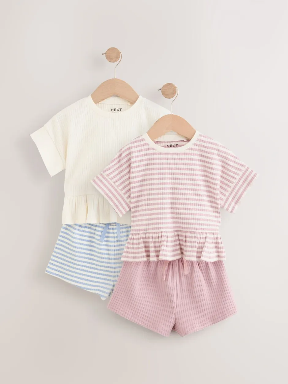 Sets En Combisets|Tops|Next Roze - T-shirt en shorts verpakking van 2 stuks (3 mnd - 7 jr)