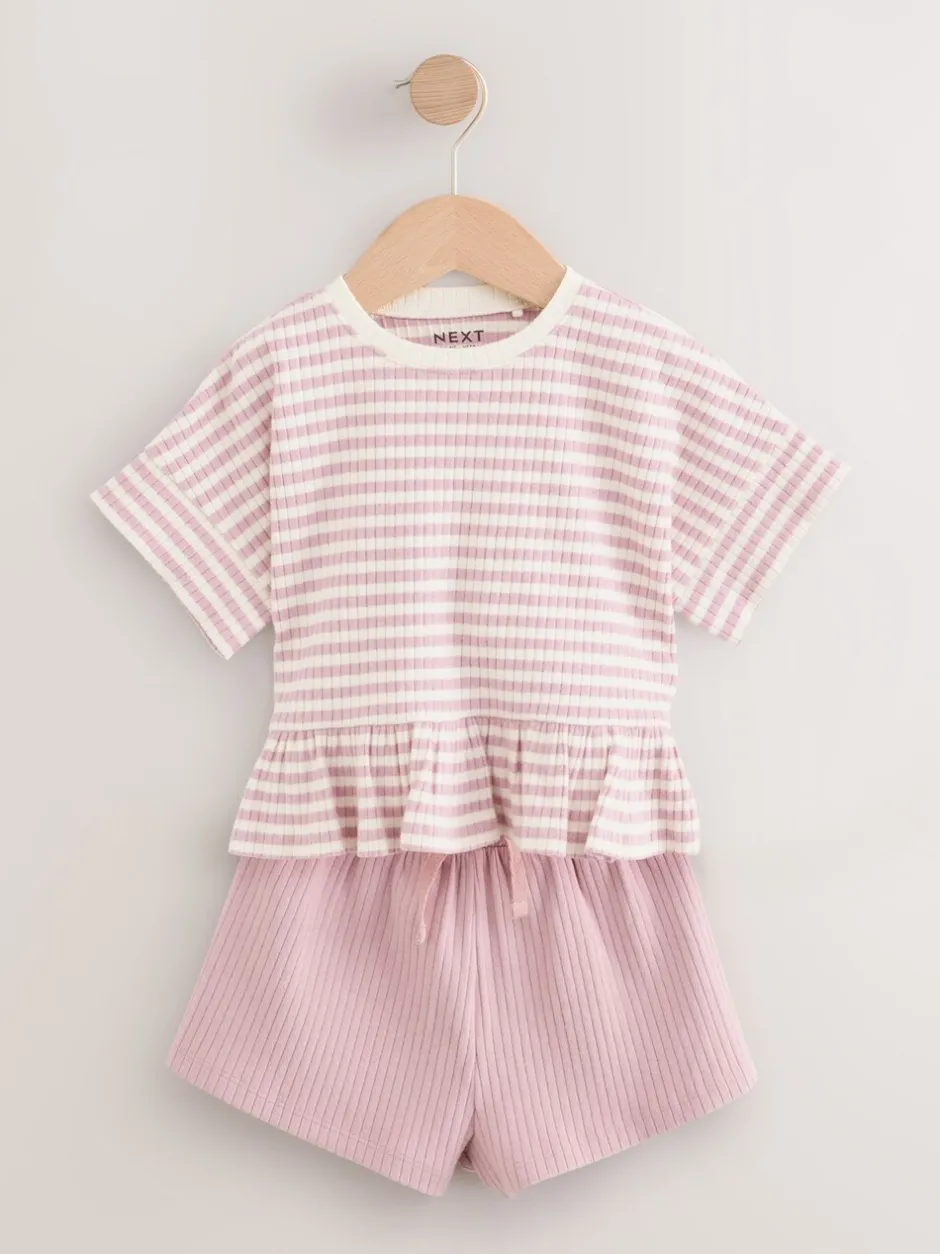 Sets En Combisets|Tops|Next Roze - T-shirt en shorts verpakking van 2 stuks (3 mnd - 7 jr)