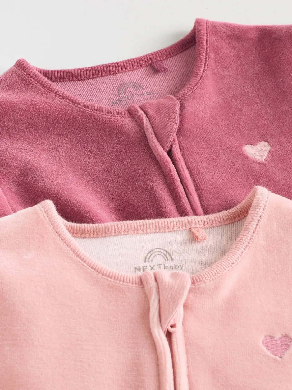Babypakjes En Babypyjama's|Next Roze - Velour Baby Sleepsuits 2 Pack (0mths-2yrs)