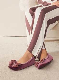 Pantoffels|Next - Velvet Ballet Bow Flat Slippers Roze
