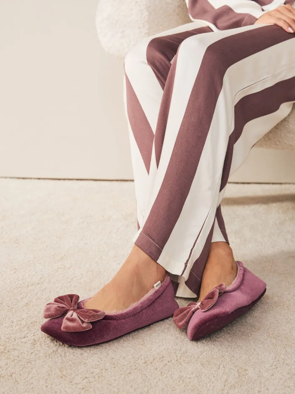 Pantoffels|Next - Velvet Ballet Bow Flat Slippers Roze