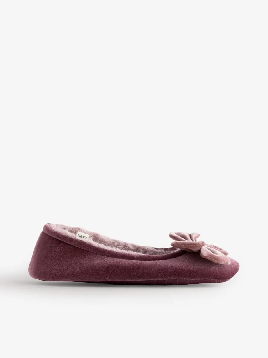 Pantoffels|Next - Velvet Ballet Bow Flat Slippers Roze