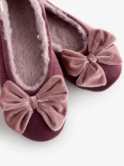Pantoffels|Next - Velvet Ballet Bow Flat Slippers Roze