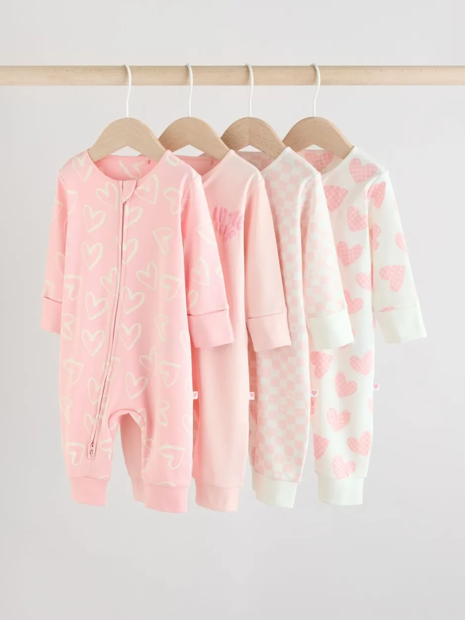 Multipacks|Babypakjes En Babypyjama's|Next - Verpakking van 4 Baby pyjama's met tweewegrits en Print (0mnd -3jr) Roze