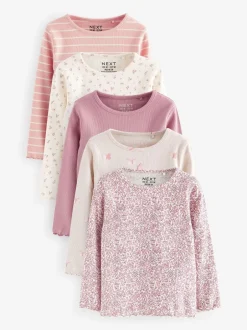 Tops|Multipacks*Next - Verpakking van 5 geribbelde tops met lange mouwen (3mnd -7jaar) Roze