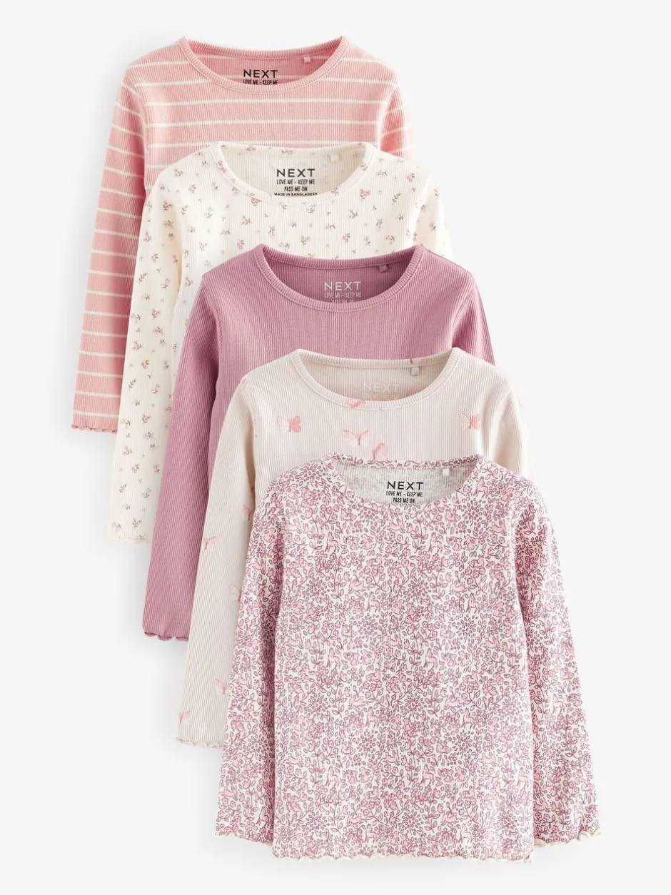 Tops|Multipacks*Next - Verpakking van 5 geribbelde tops met lange mouwen (3mnd -7jaar) Roze