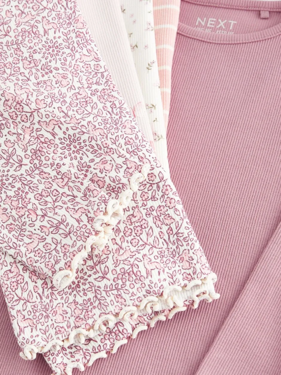 Tops|Multipacks*Next - Verpakking van 5 geribbelde tops met lange mouwen (3mnd -7jaar) Roze