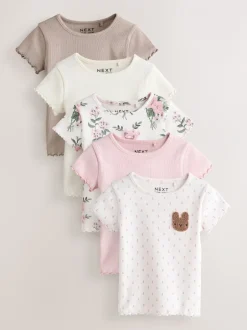 Tops|Tops*Next Roze - Verpakking van 5 geribbelde tops met korte mouwen (3mnd -7jaar)