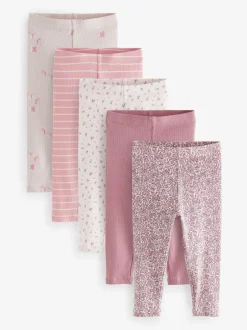 Multipacks|Broeken En Leggings|Next - Verpakking van 5 geribbelde Leggings (3mnd -7jr) Roze