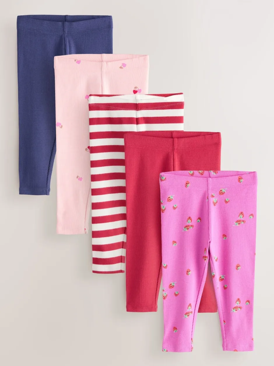 Broeken En Leggings|Next - Verpakking van 5 geribbelde Leggings (3mnd -7jr) Roze