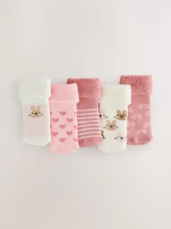 Sokken En Panty's|Next Roze - Verpakking van 5 paar baby badstof sokken met rolkraag (0mnd-2jr)