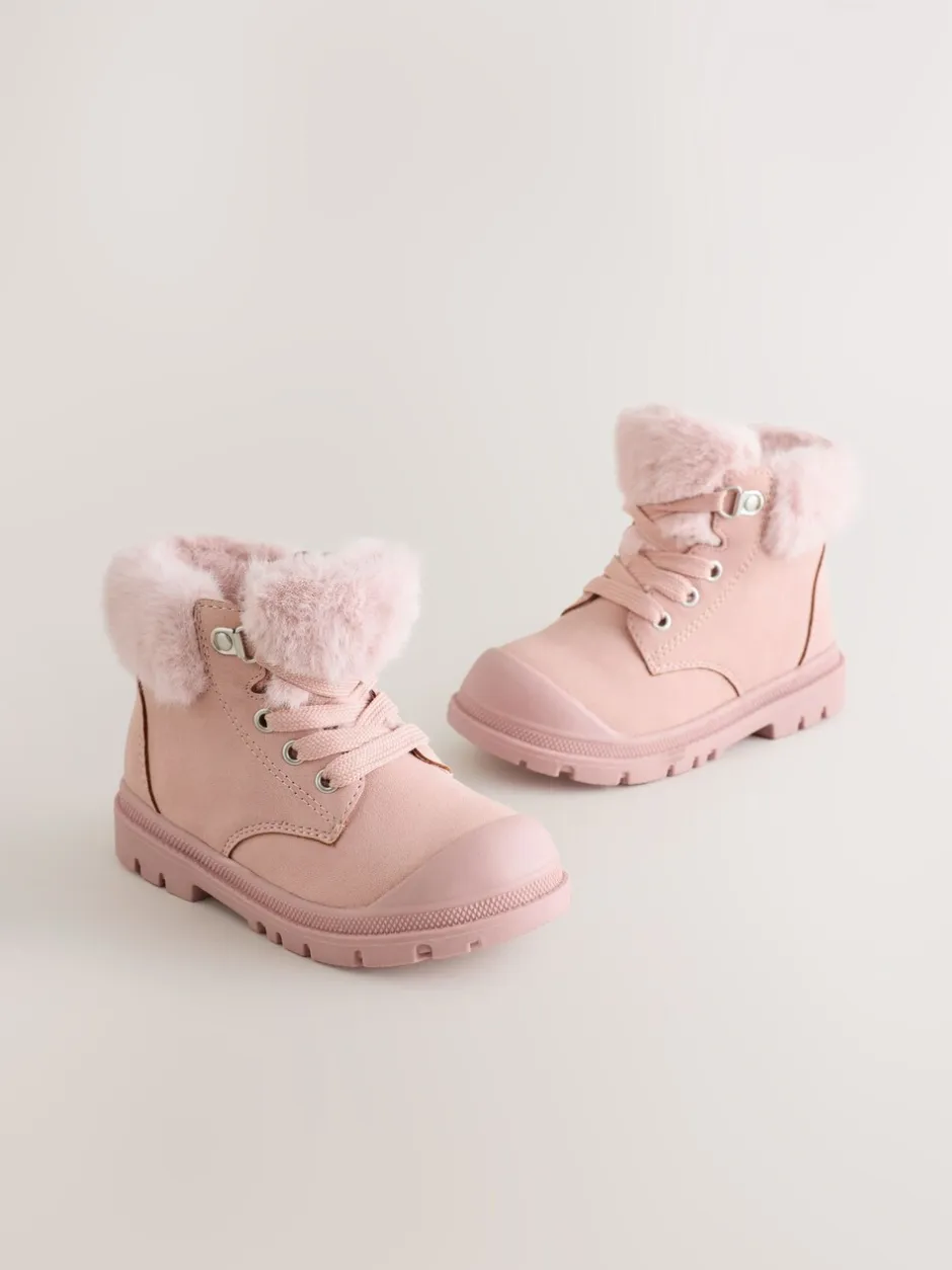 Gelegenheidskleding|Boots*Next - Veterlaarzen met imitatiebontvoering Roze