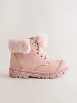 Gelegenheidskleding|Boots*Next - Veterlaarzen met imitatiebontvoering Roze
