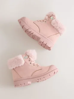 Gelegenheidskleding|Boots*Next - Veterlaarzen met imitatiebontvoering Roze