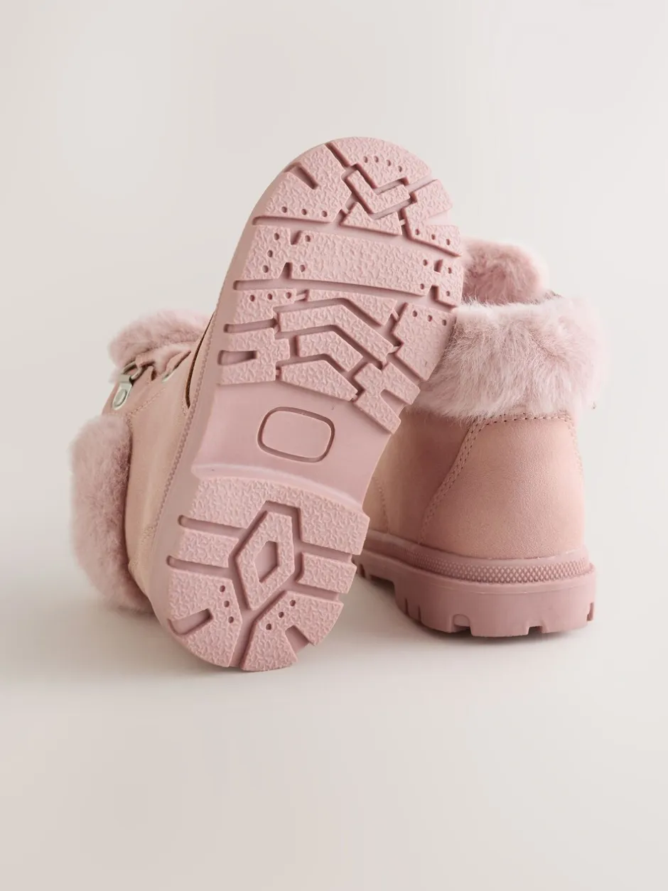 Gelegenheidskleding|Boots*Next - Veterlaarzen met imitatiebontvoering Roze