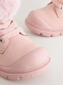 Gelegenheidskleding|Boots*Next - Veterlaarzen met imitatiebontvoering Roze