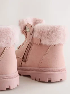 Gelegenheidskleding|Boots*Next - Veterlaarzen met imitatiebontvoering Roze
