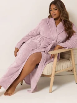 Badjassen|Yours Curve - Super Luxe Maxi-badjas met sjaalkraag Roze