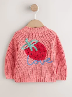 Gebreide Kleding*Next Roze aardbei - Baby Embroidered Back Cardigan (0mths-2yrs)