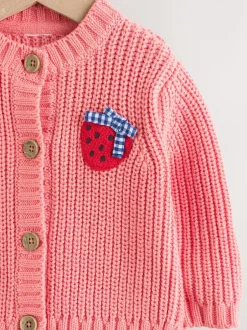 Gebreide Kleding*Next Roze aardbei - Baby Embroidered Back Cardigan (0mths-2yrs)