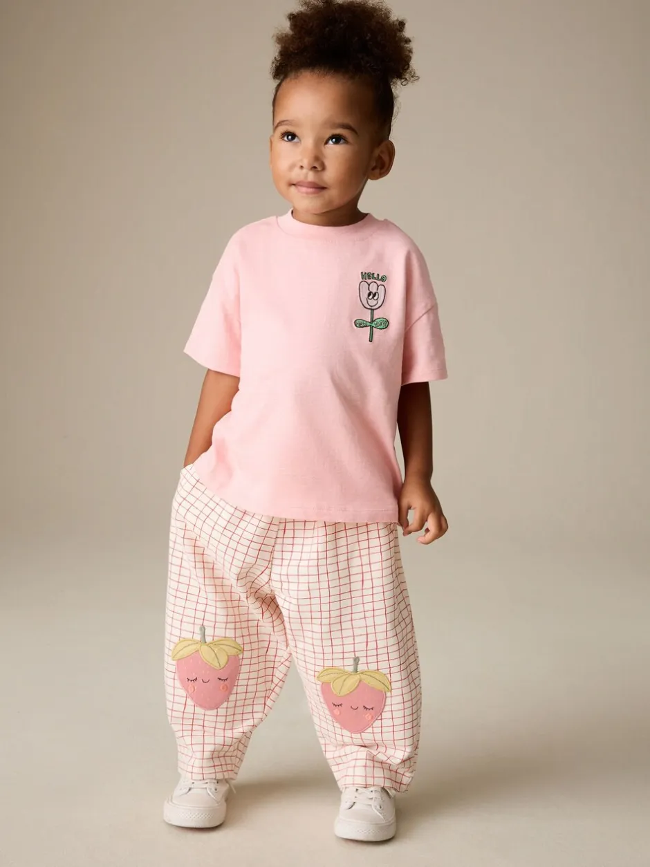 Broeken En Leggings|Next - Embellished Barrel Trousers (3mths-7yrs) Roze aardbei