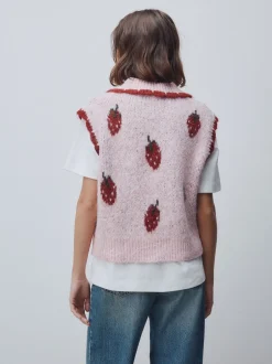 Gebreide Kleding|Next Roze aardbei - Sleeveless Knitted Tank Top With Wool