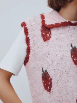 Gebreide Kleding|Next Roze aardbei - Sleeveless Knitted Tank Top With Wool