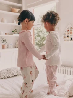 Nachtkleding En Pyjama's|Pyjama's|Next Roze Ballerina Print - Verpakking van 2 pyjama's met geweven broek (9 mnd - 10 jr)