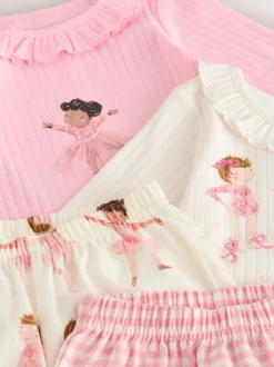 Nachtkleding En Pyjama's|Pyjama's|Next Roze Ballerina Print - Verpakking van 2 pyjama's met geweven broek (9 mnd - 10 jr)