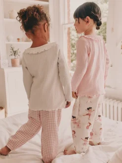 Nachtkleding En Pyjama's|Pyjama's|Next Roze Ballerina Print - Verpakking van 2 pyjama's met geweven broek (9 mnd - 10 jr)
